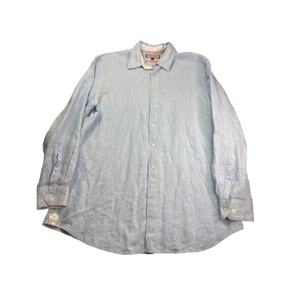 Thomas Pink Mens Long Sleeve Pure Linen Button Front Shirt Light Blue Size L - Picture 1 of 8